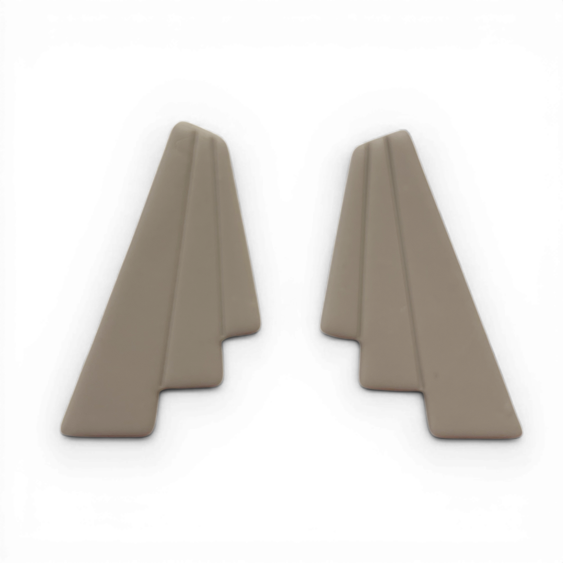 Taupe polymer clay apex drop shapes in neutral minimalist style.