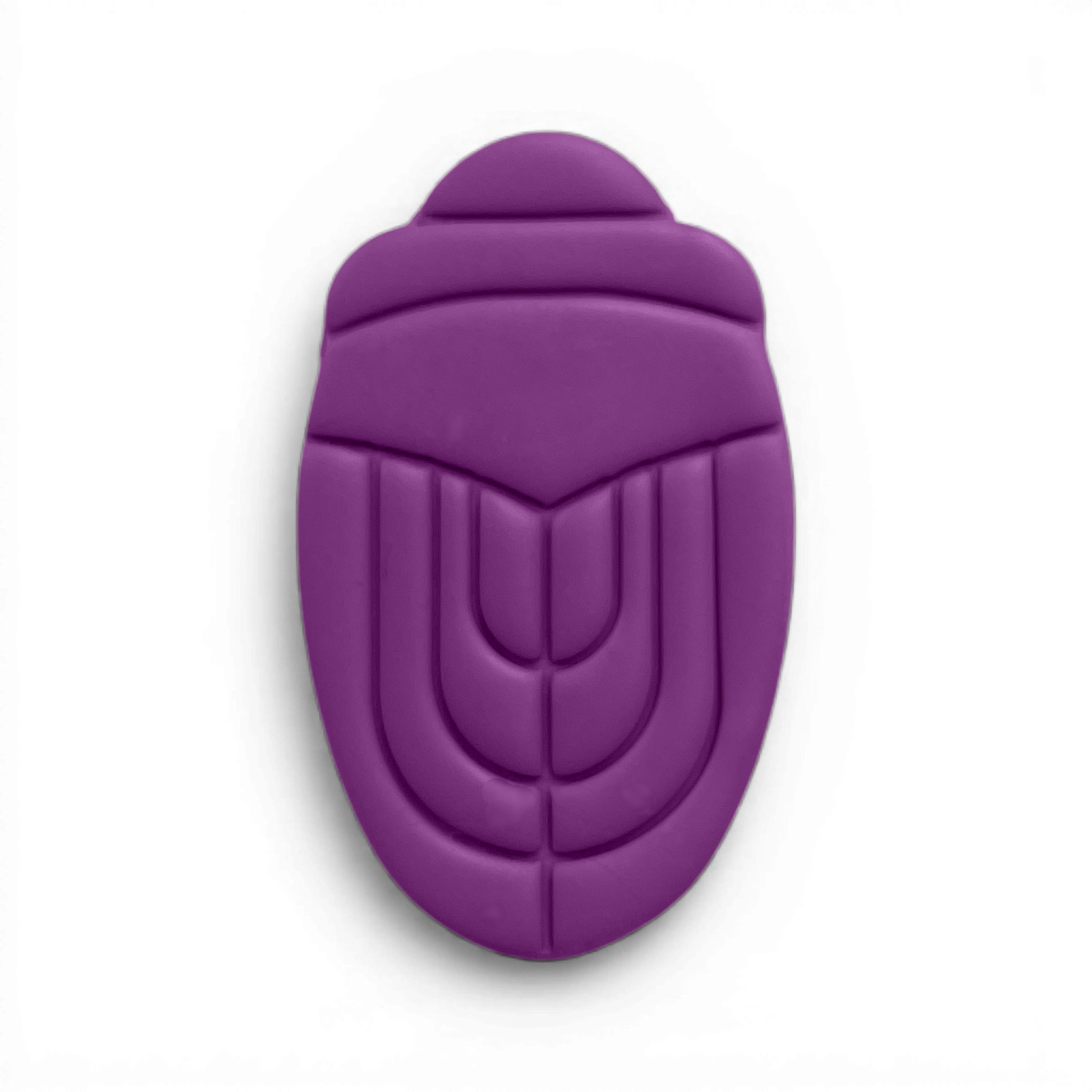 Art Deco Scarab polymer clay shape in soft lavender with embossed geometric scarab detail on white background.