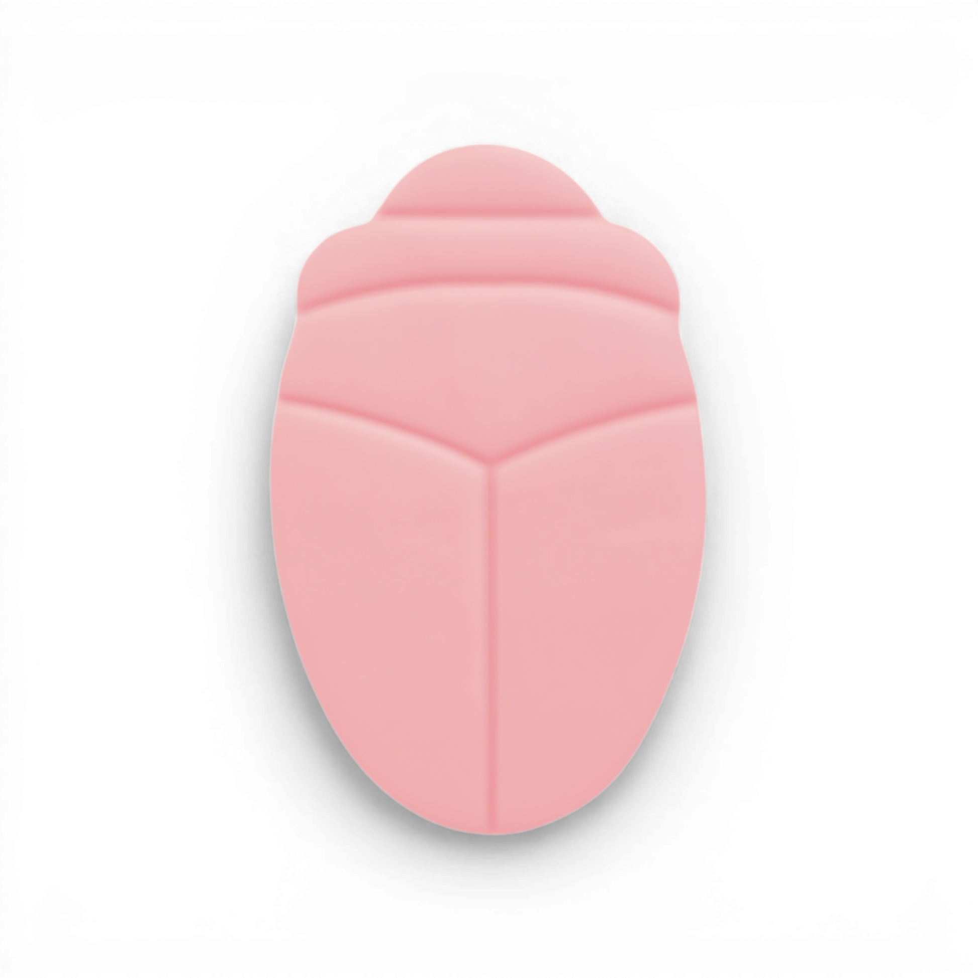 Beetle polymer clay shape in soft pink with clean insect silhouette on white background.