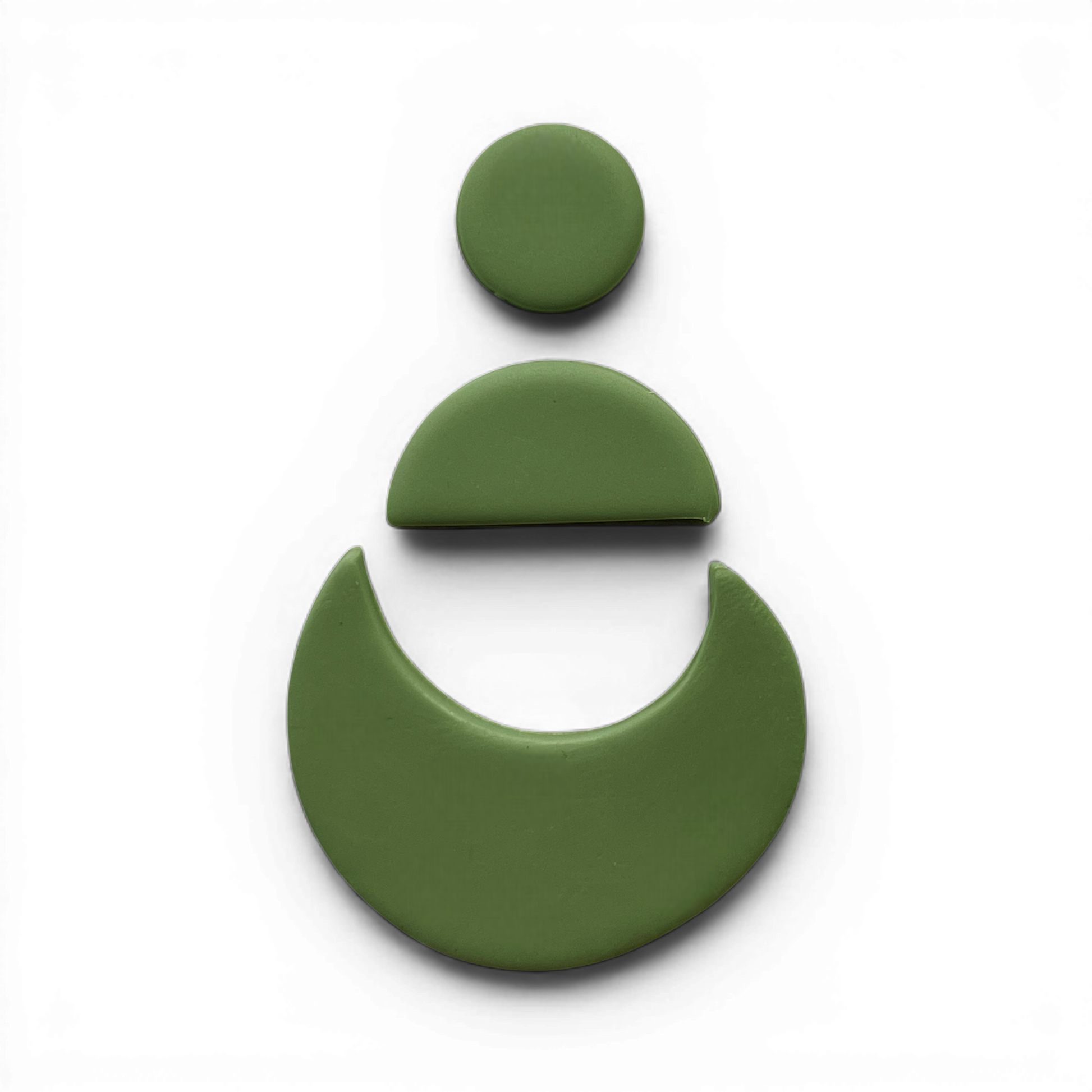 Crescent Stack polymer clay stacked arc design in muted olive green on white background.