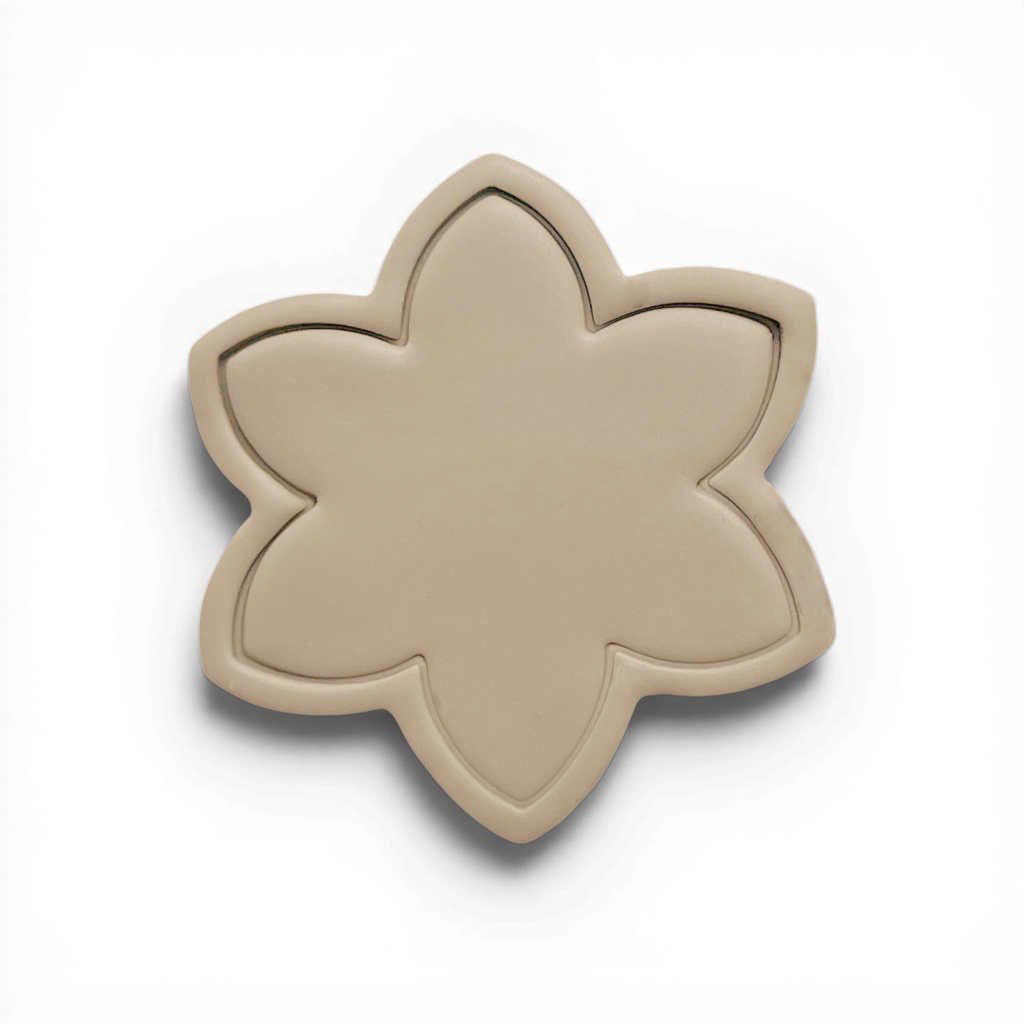 Daisy Bloom Polymer Clay Taupe
Daisy Bloom polymer clay floral shape in warm taupe with balanced petal symmetry on white background.