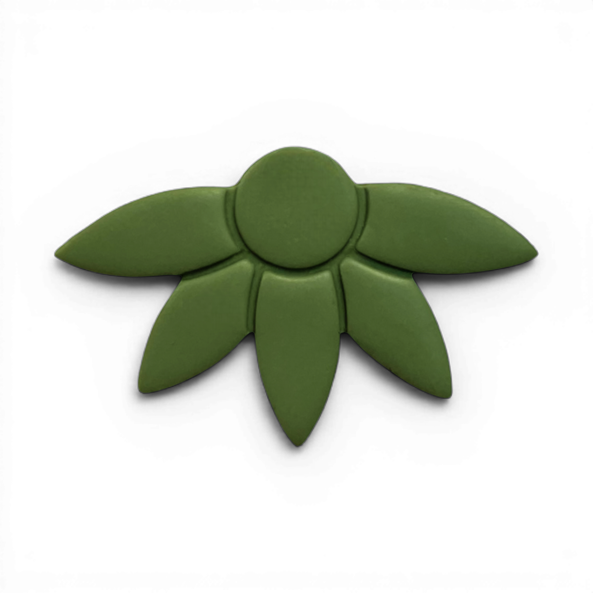 Daisy Dawn Polymer Clay Olive
Daisy Dawn polymer clay floral shape in muted olive green with elongated petal structure on white background.
