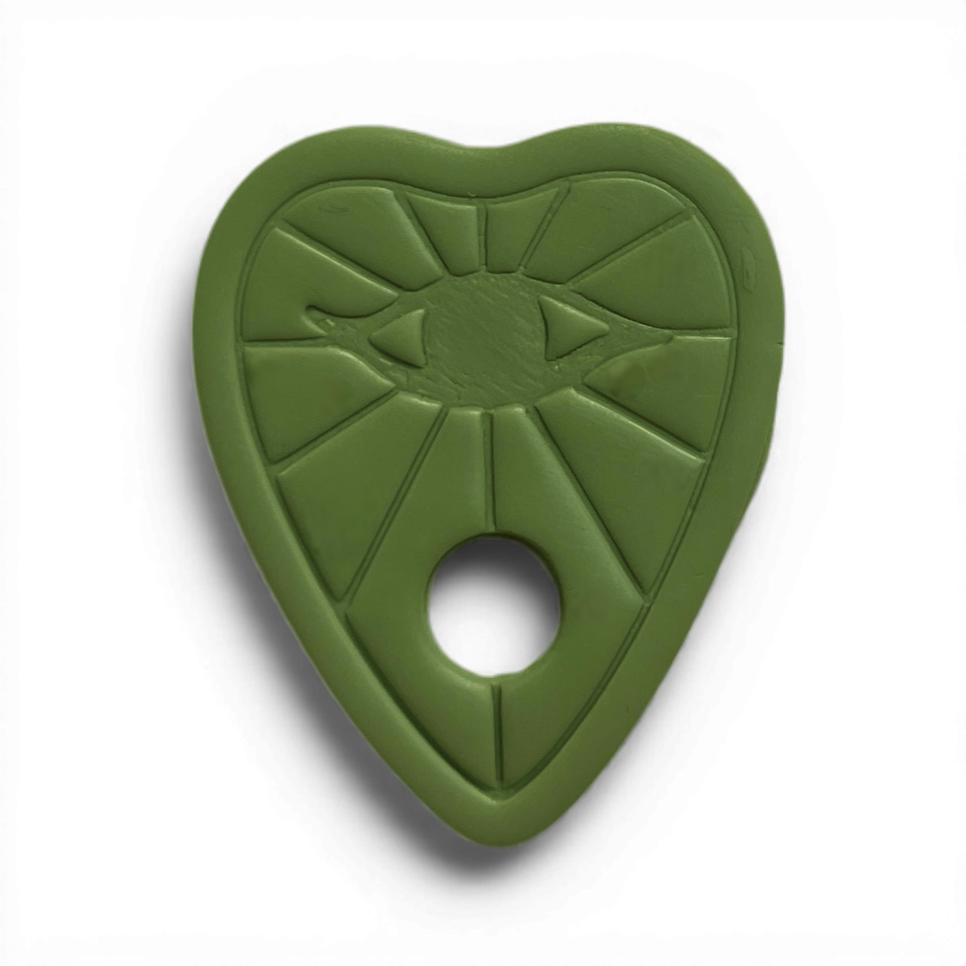 Eye Planchette Polymer Clay Olive
Eye Planchette polymer clay shape in muted olive green with eye and radiant detailing on white background.