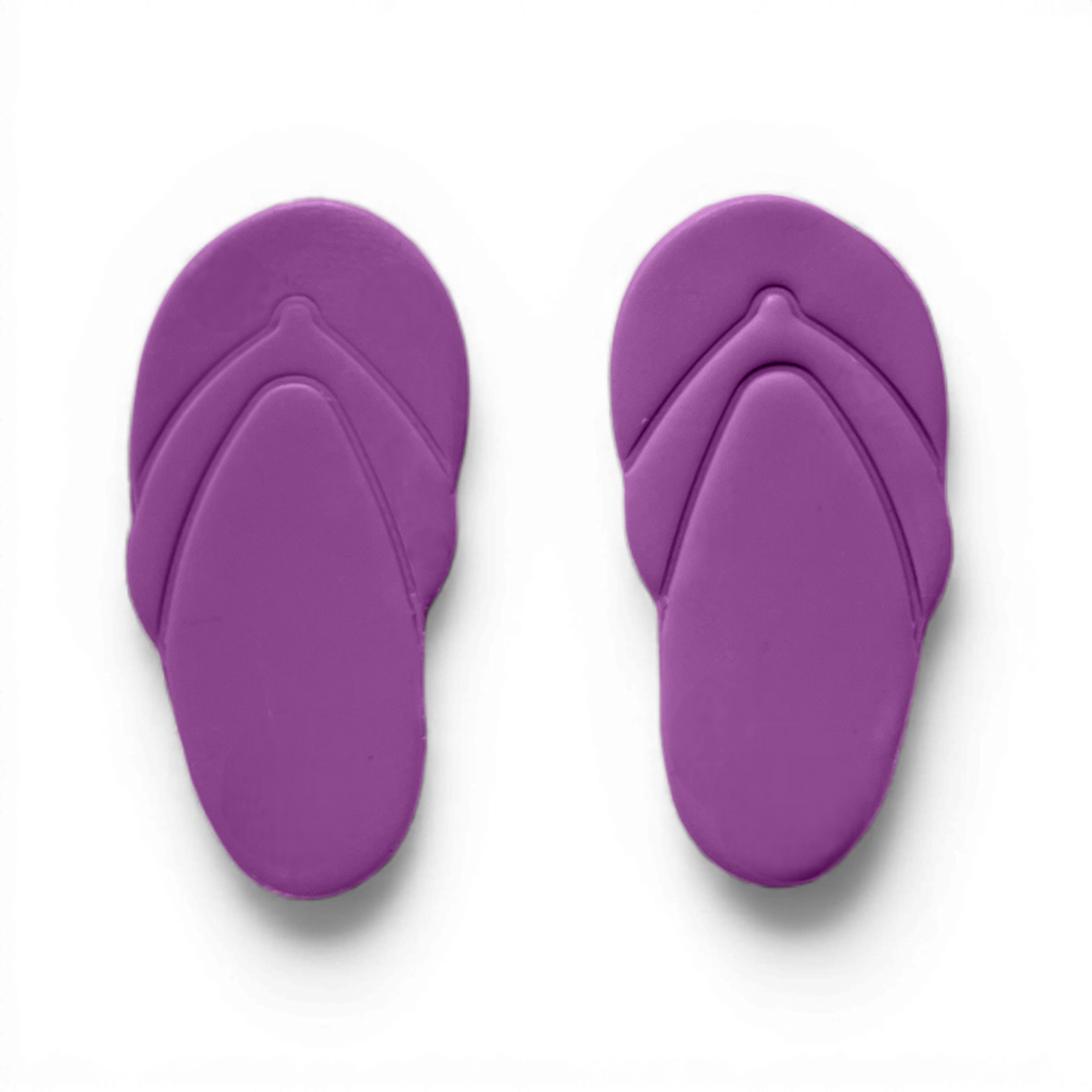 Lavender polymer clay flip flops cutout for soft pastel summer jewelry.