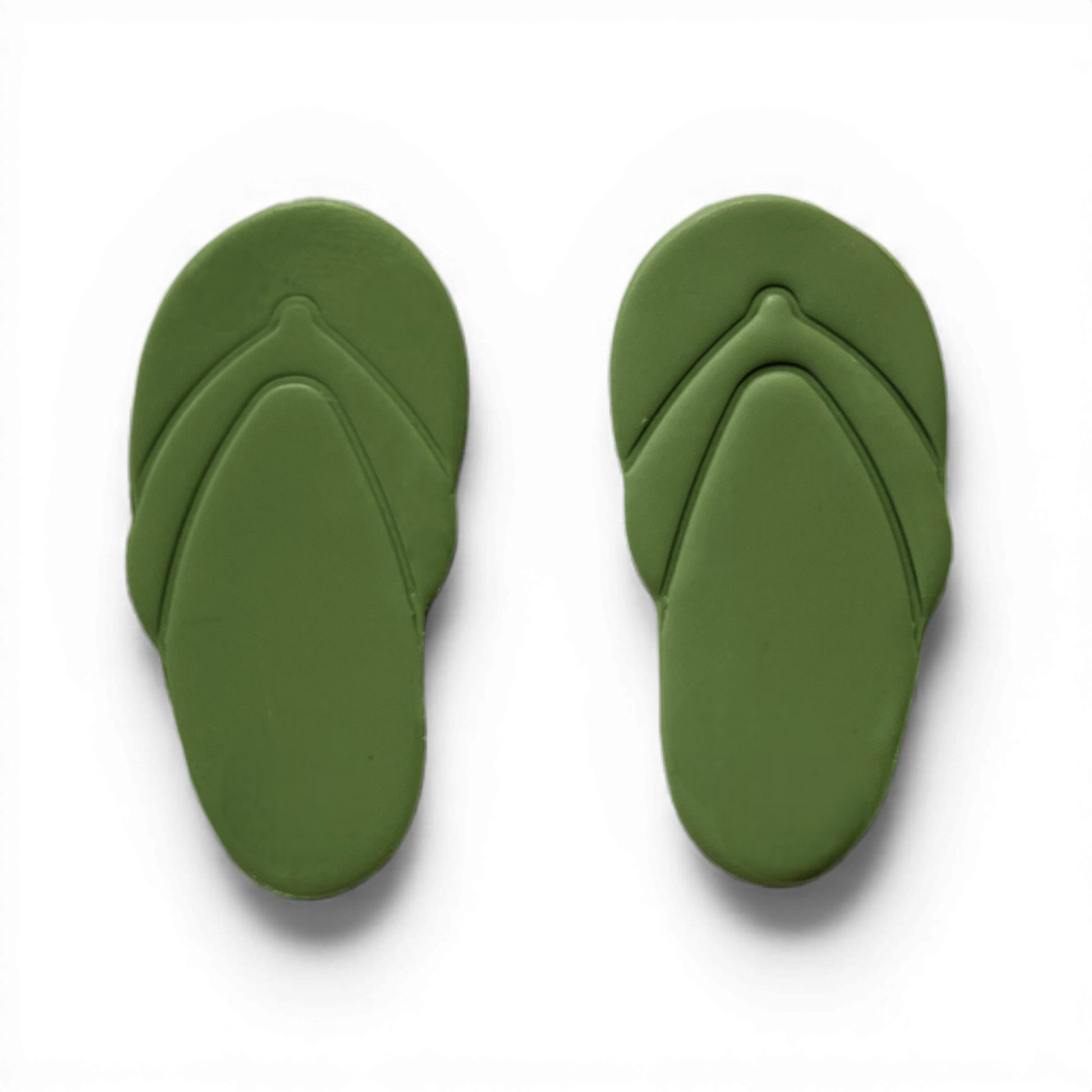 Olive polymer clay flip flops shape for earthy seasonal earrings.