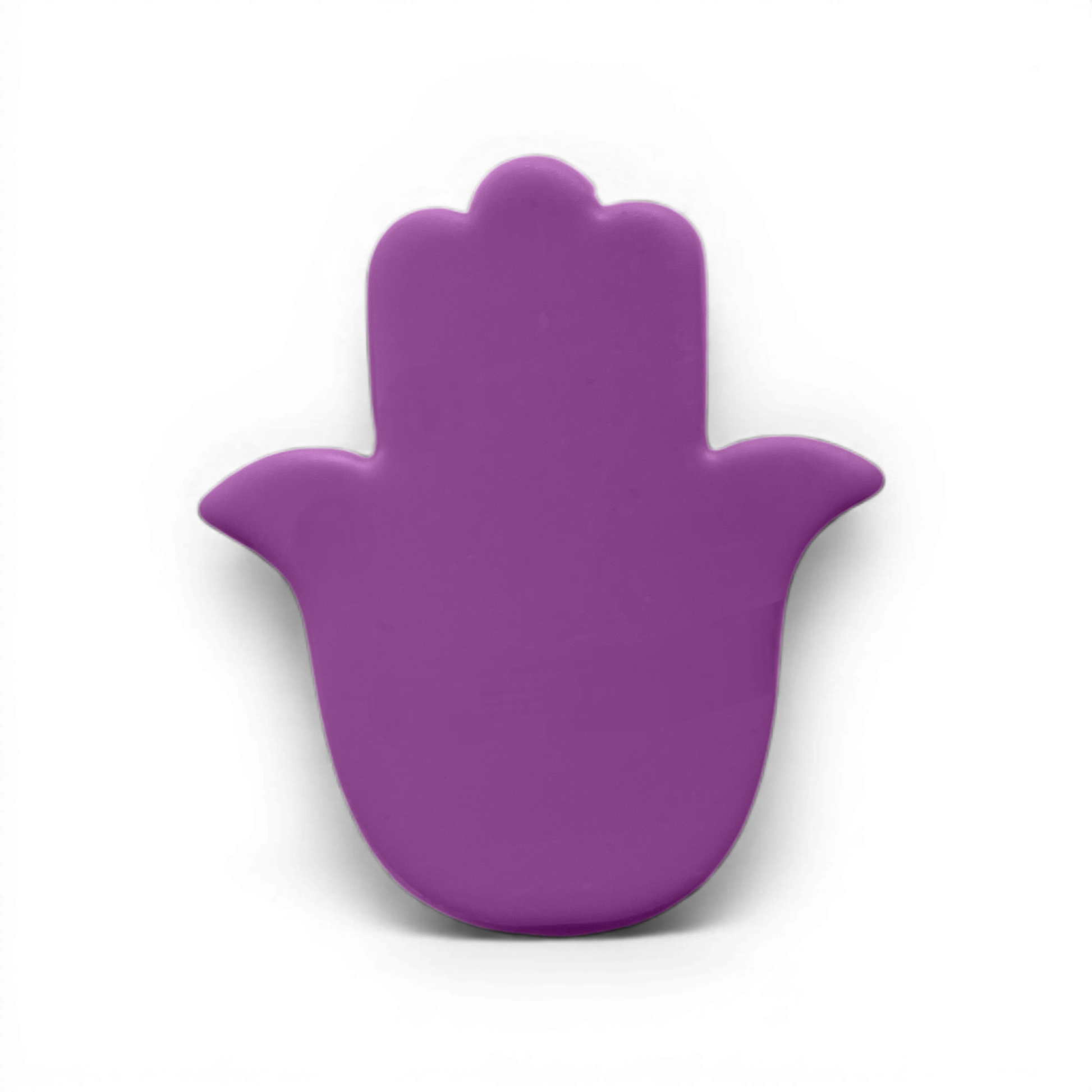 Hamsa polymer clay shape in soft lavender with symmetrical protective hand detailing on white background.
