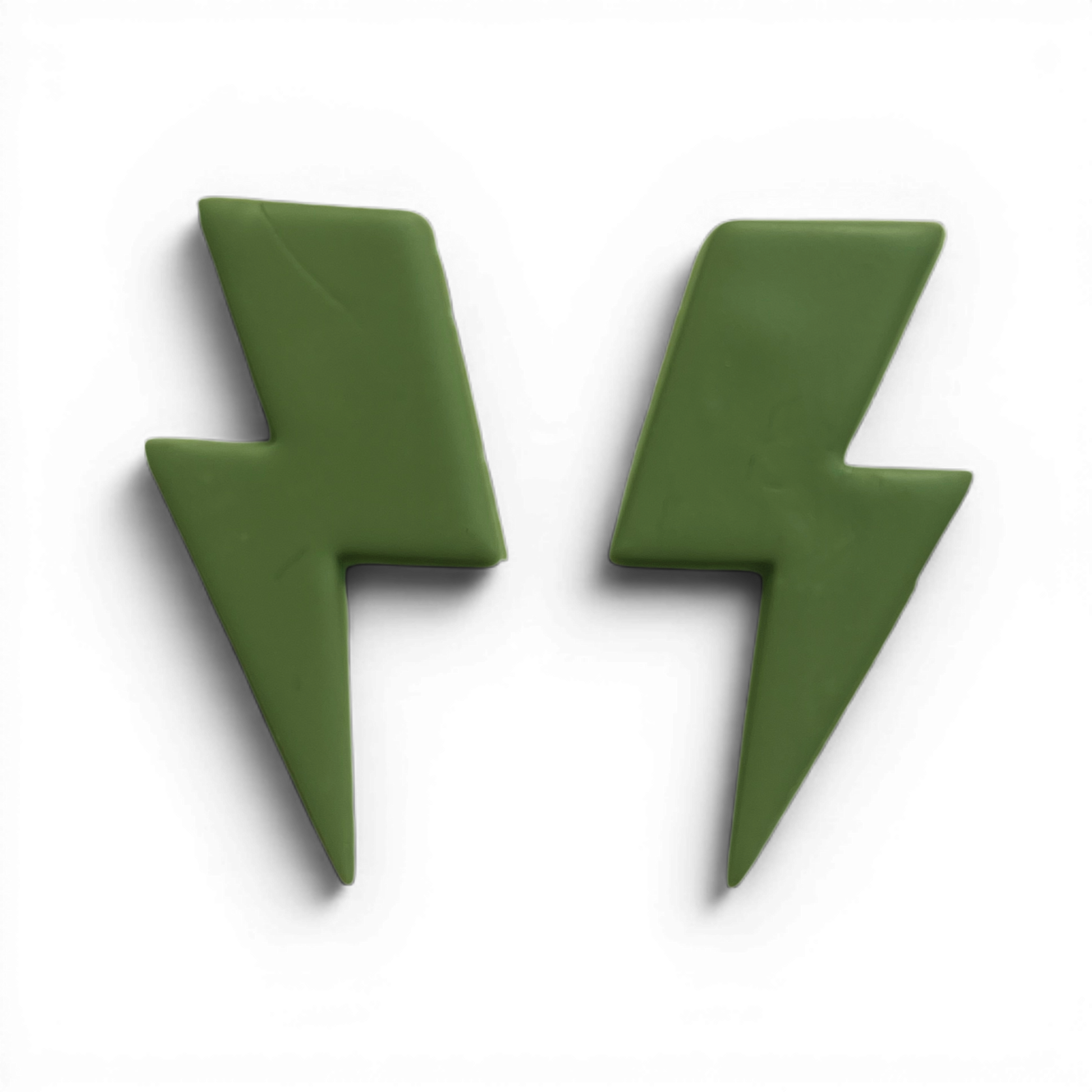 Lightening Bolt Polymer Clay Olive
Lightening Bolt polymer clay shape in muted olive green with bold zigzag bolt silhouette on white background.