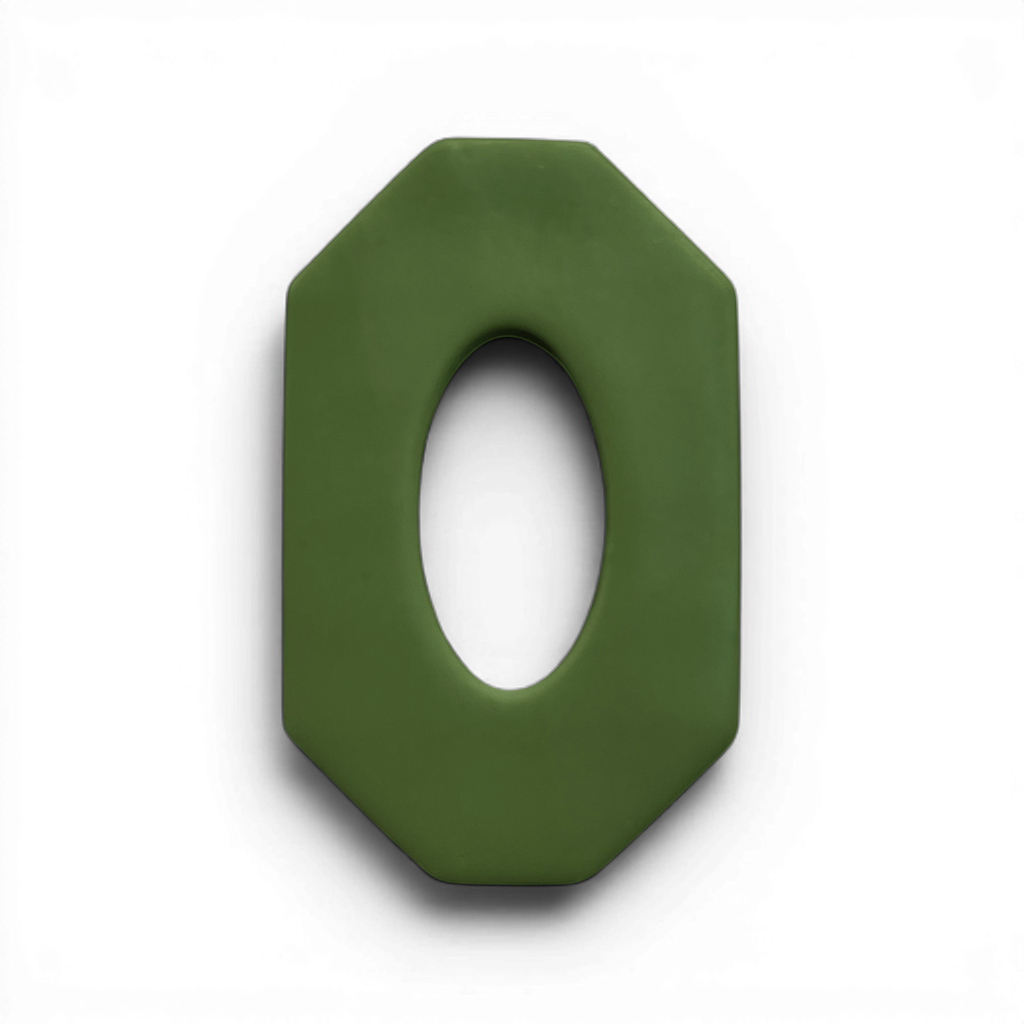 Long Octagon Oval Donut polymer clay shape in muted olive green with open geometric center on white background.