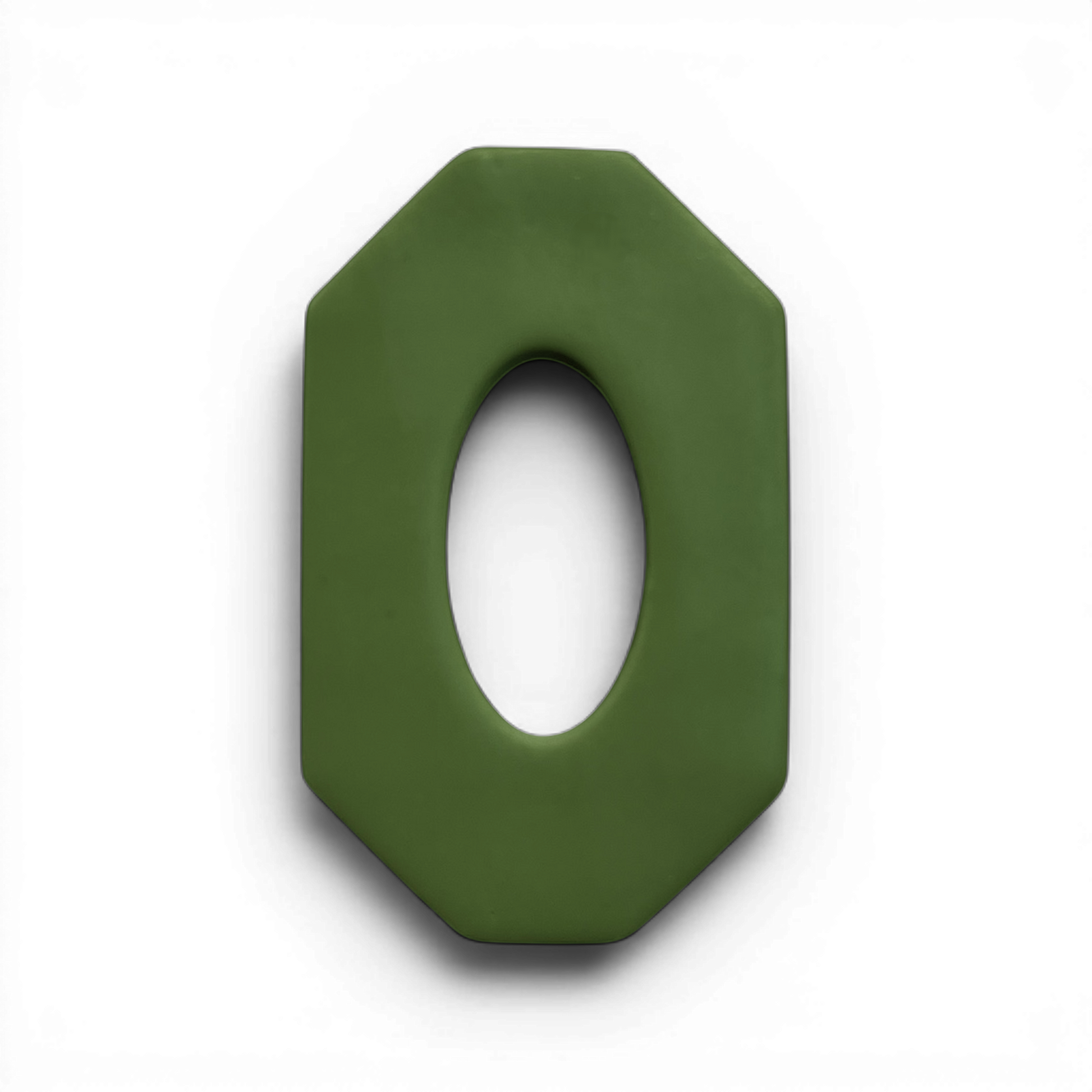 Long Octagon Oval Donut polymer clay shape in muted olive green with open geometric center on white background.