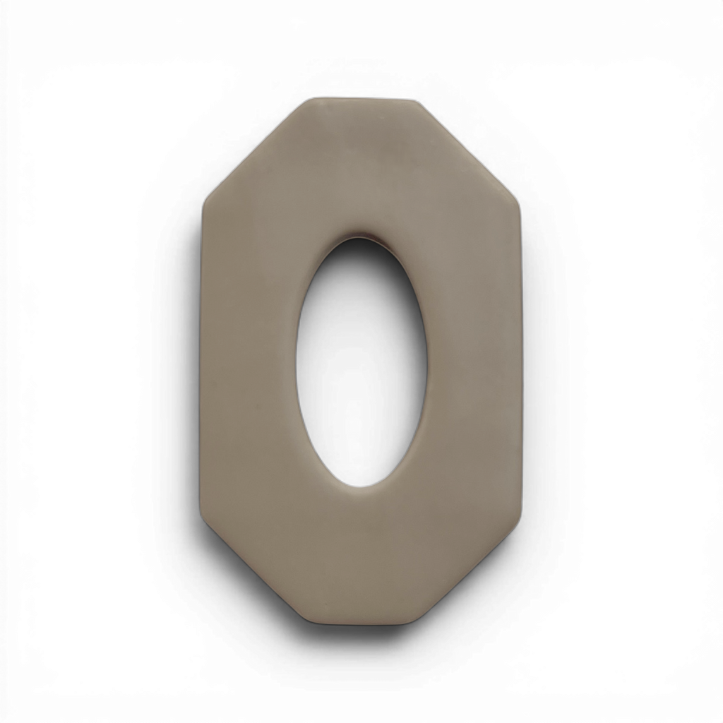 Long Octagon Oval Donut polymer clay shape in warm taupe with modern elongated frame on white background.