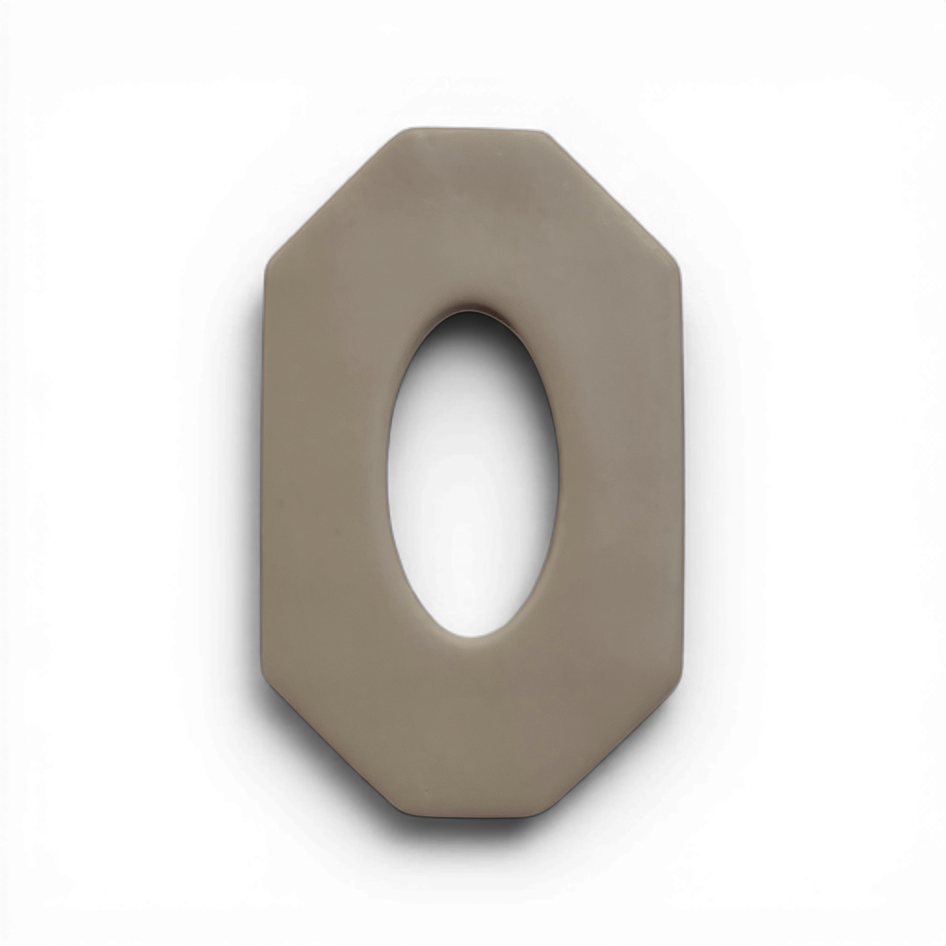 Long Octagon Oval Donut polymer clay shape in warm taupe with modern elongated frame on white background.