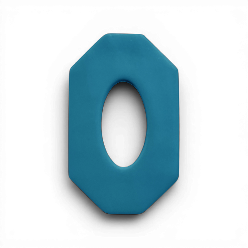 Long Octagon Oval Donut polymer clay shape in soft blue with geometric open center on white background.
