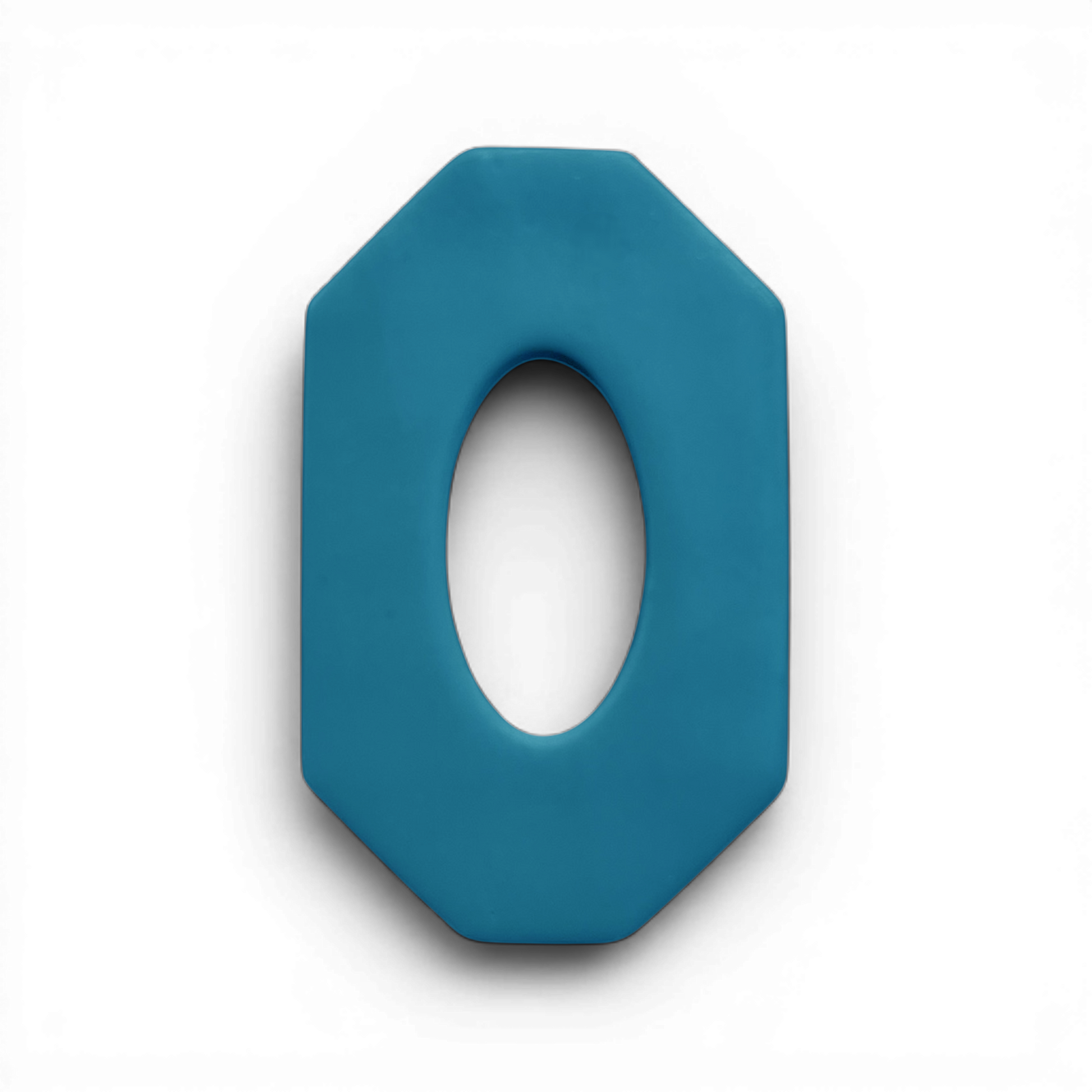 Long Octagon Oval Donut polymer clay shape in soft blue with geometric open center on white background.