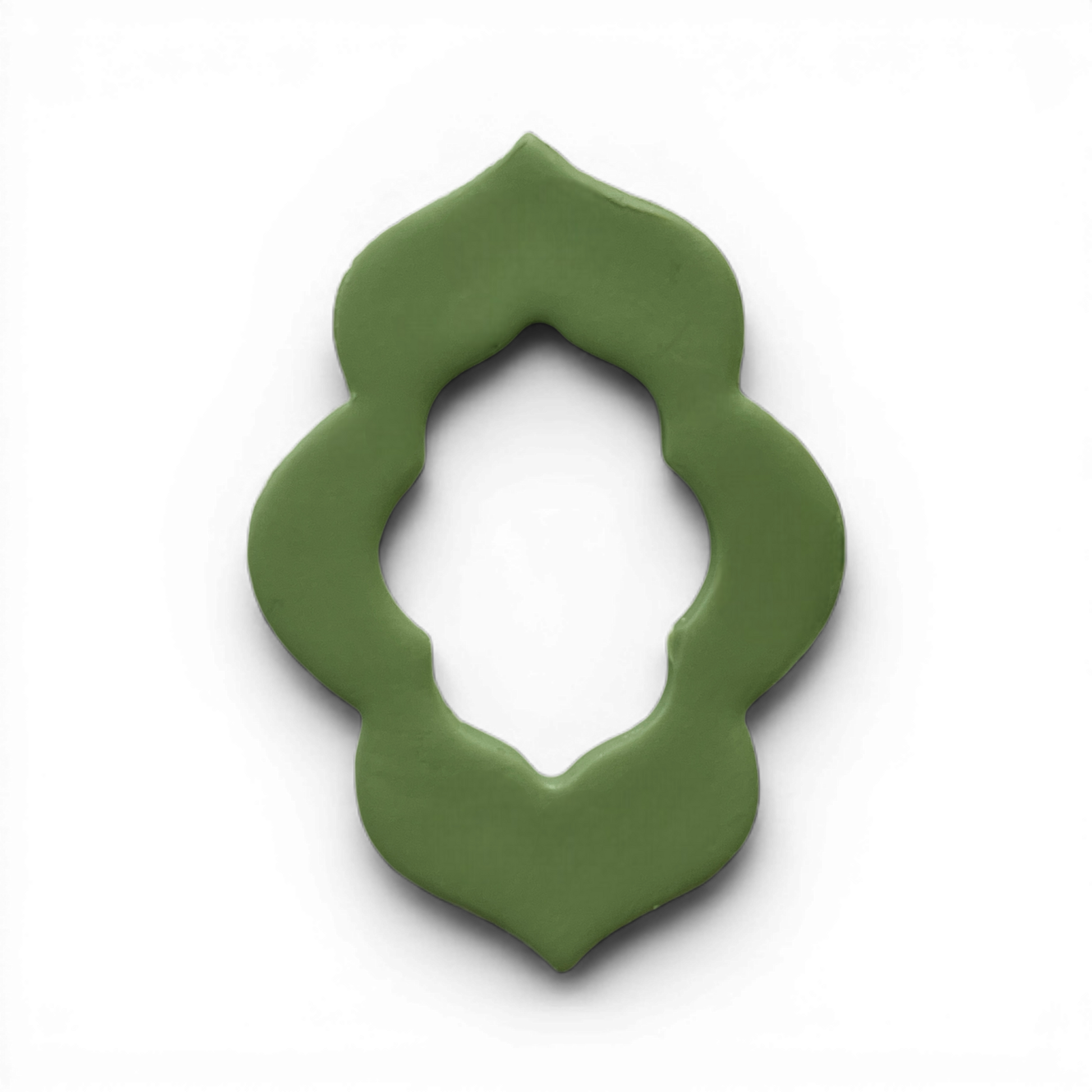 Moroccan Scalloped Donut, Polymer Clay Olive Green
Moroccan Scalloped Donut polymer clay shape in olive green with architectural scalloped detailing on white background.