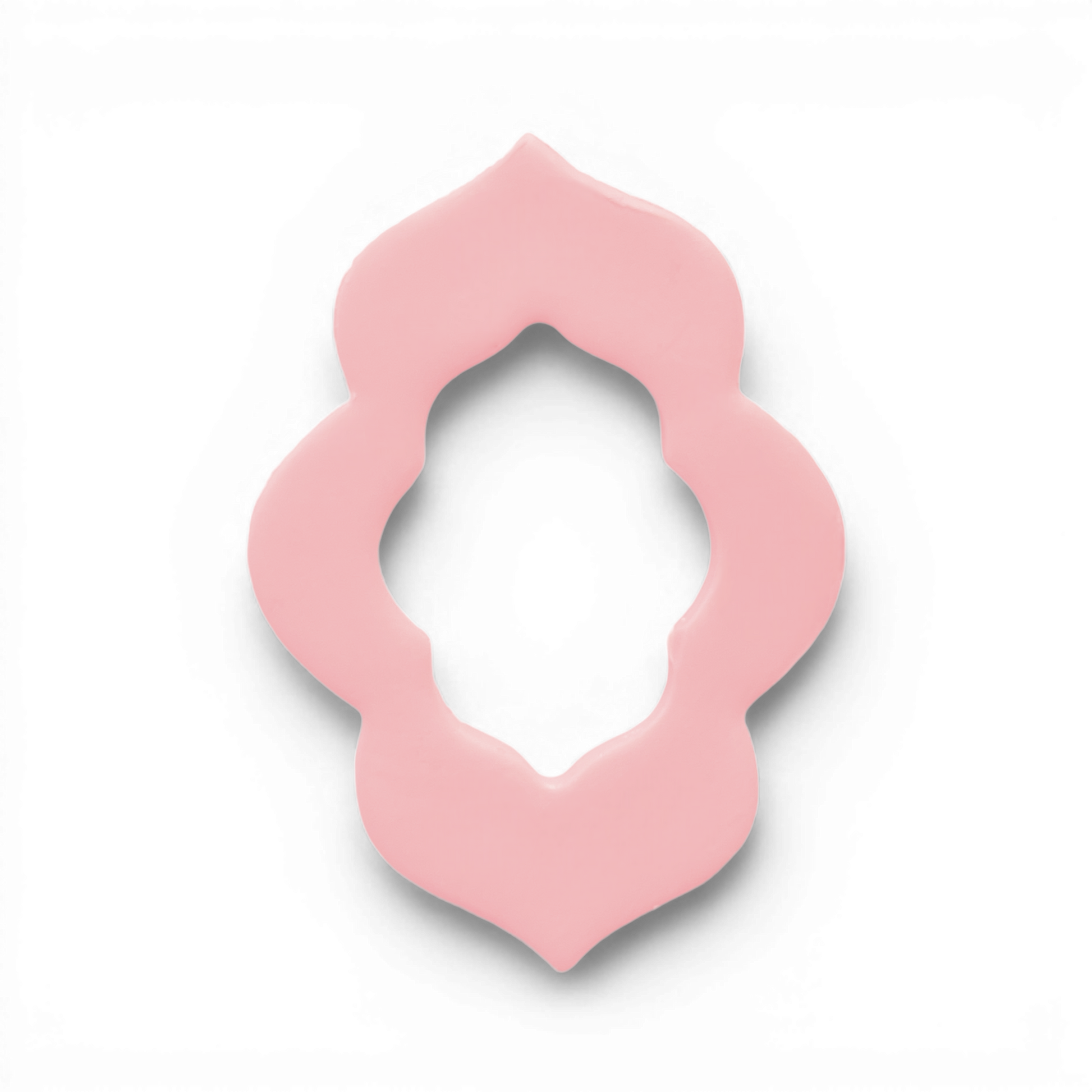 Moroccan Scalloped Donut polymer clay shape in soft pink with scalloped open-frame silhouette on white background.