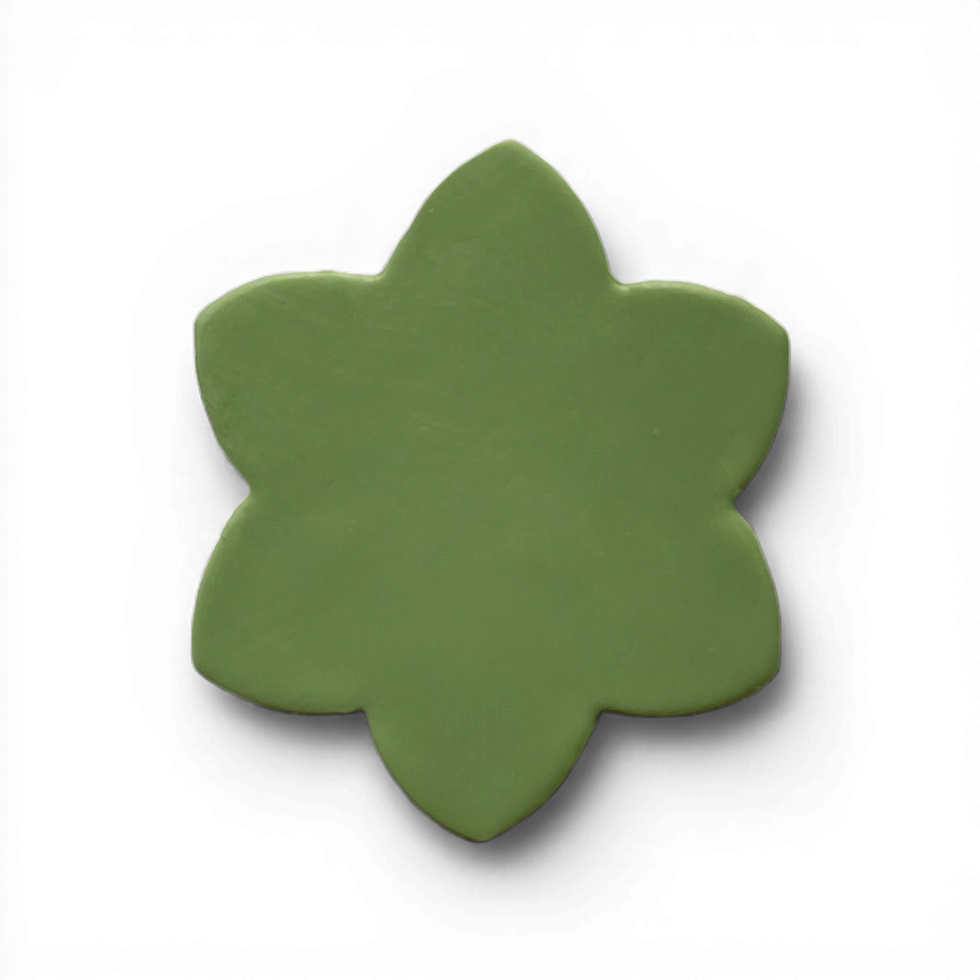 Petal Bloom, Polymer Clay Olive
Petal Bloom polymer clay shape in muted olive green with rounded petal silhouette on white background.