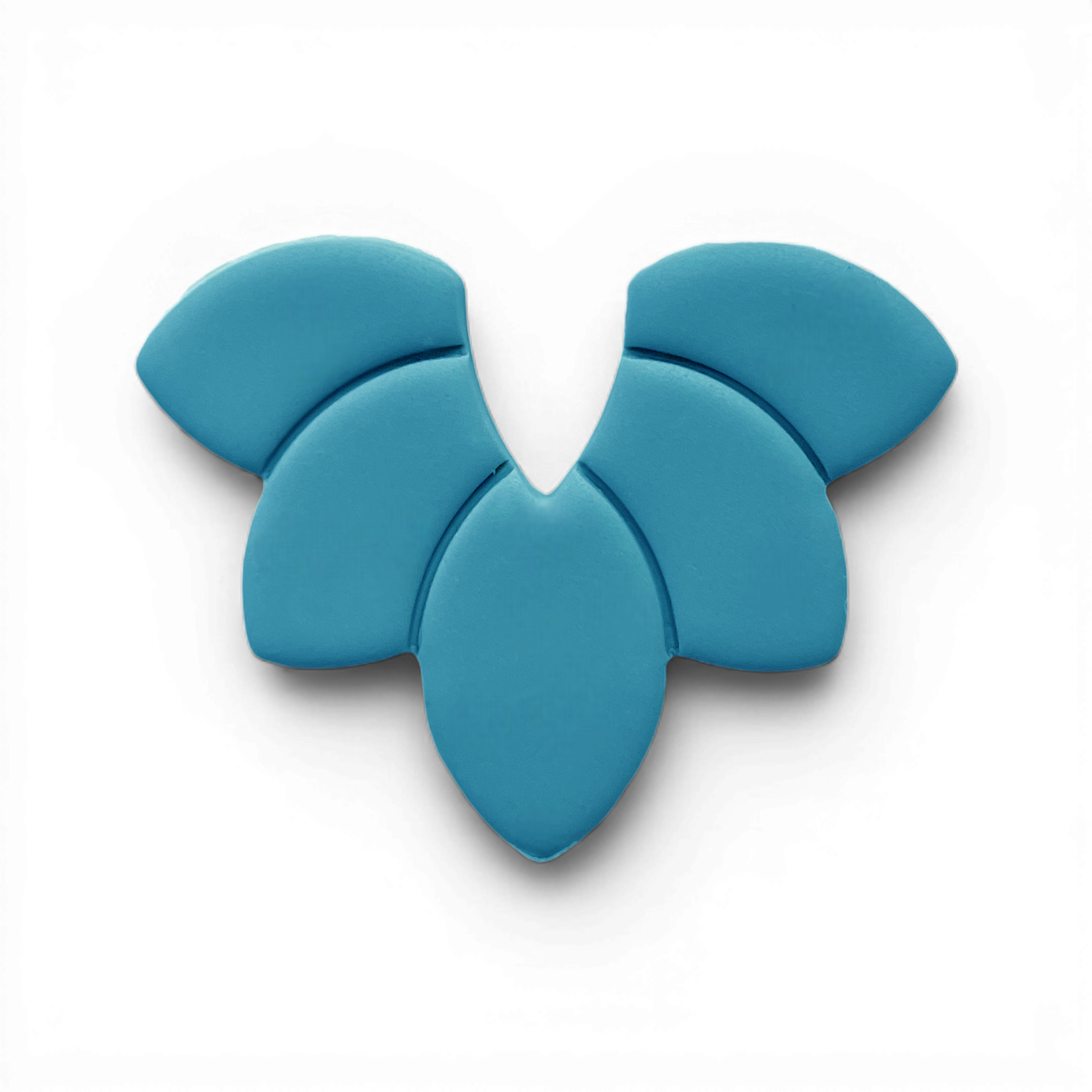 Petal Fan, Polymer Clay Blue
Petal Fan polymer clay shape in soft blue with layered petal fan silhouette on white background.