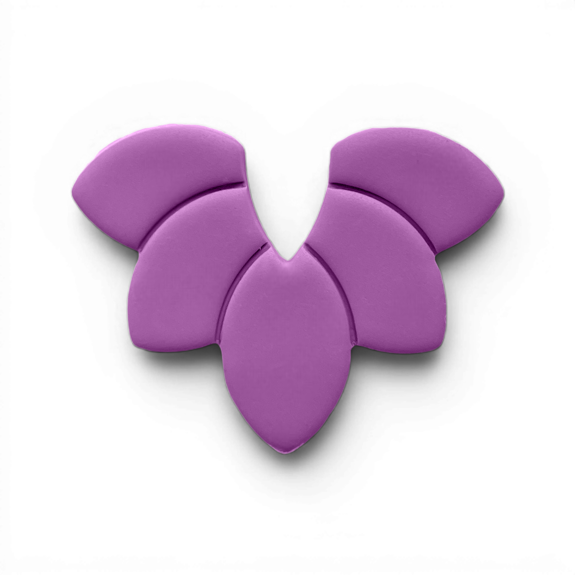 Petal Fan, Polymer Clay Lavender
Petal Fan polymer clay shape in soft lavender with layered floral arc design on white background.