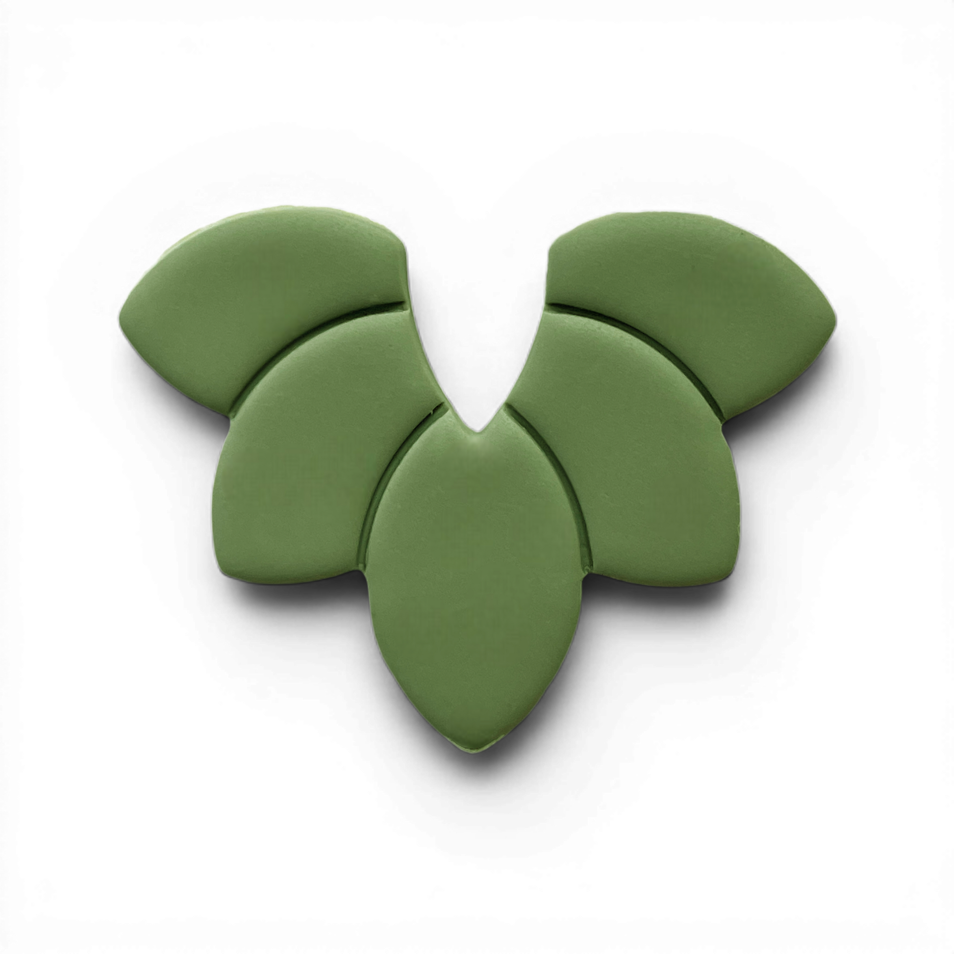 Petal Fan, Polymer Clay Olive
Petal Fan polymer clay shape in muted olive green with structured petal fan silhouette on white background.