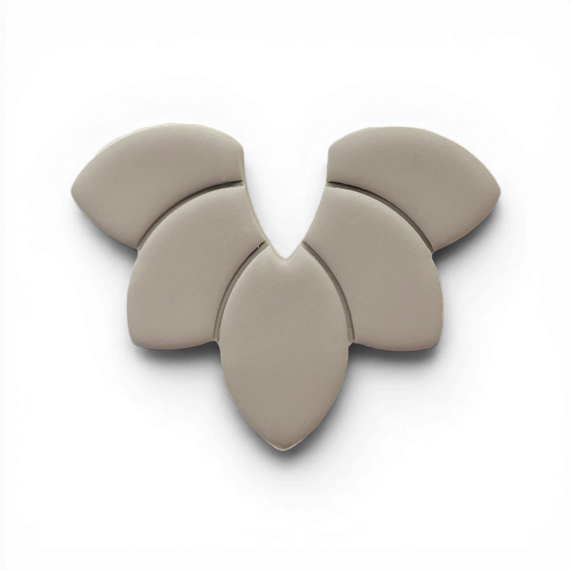 Petal Fan, Polymer Clay Taupe
Petal Fan polymer clay shape in warm taupe with dimensional floral arc detailing on white background.