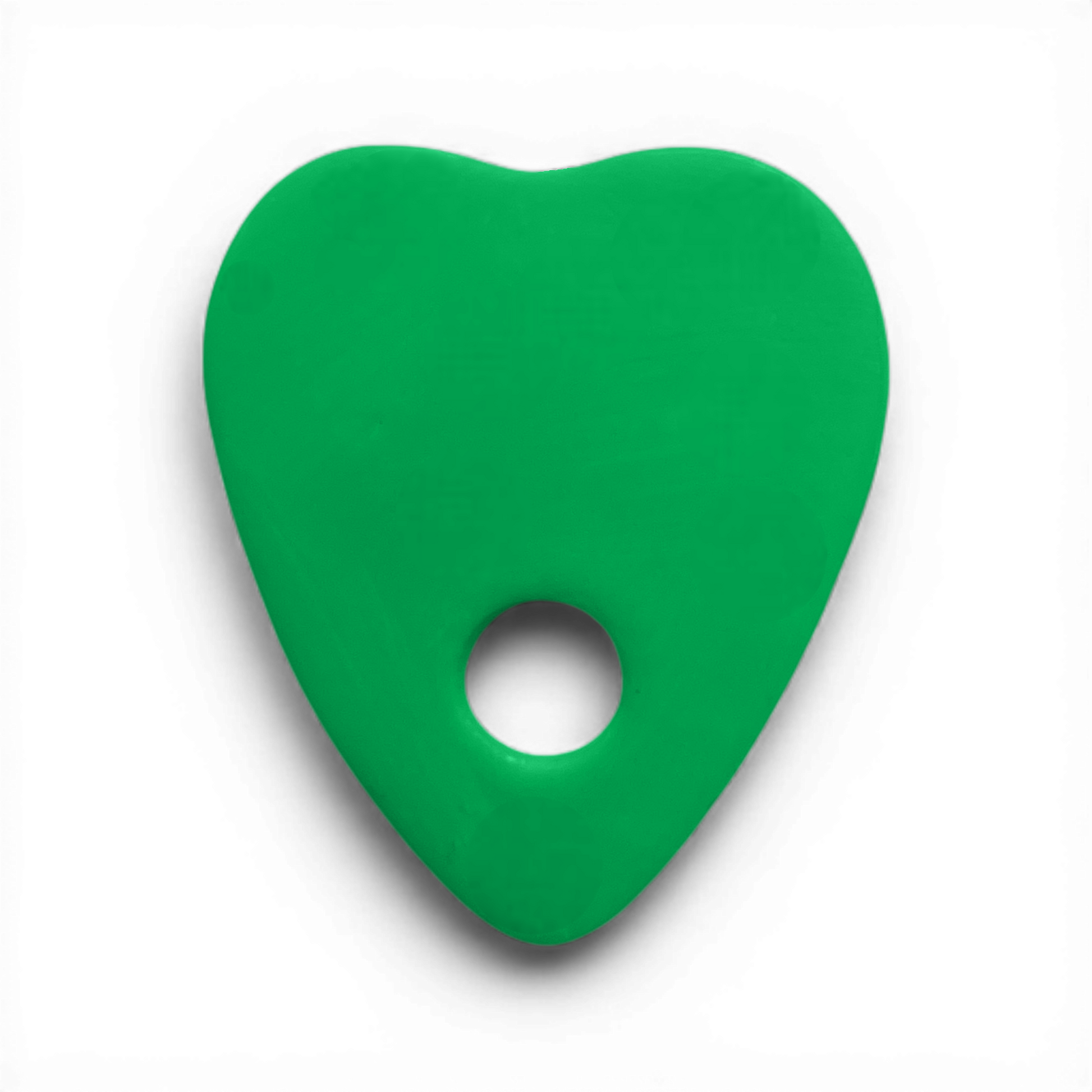 Planchette, Polymer Clay Green
Planchette polymer clay shape in green with engraved eye details on white background.