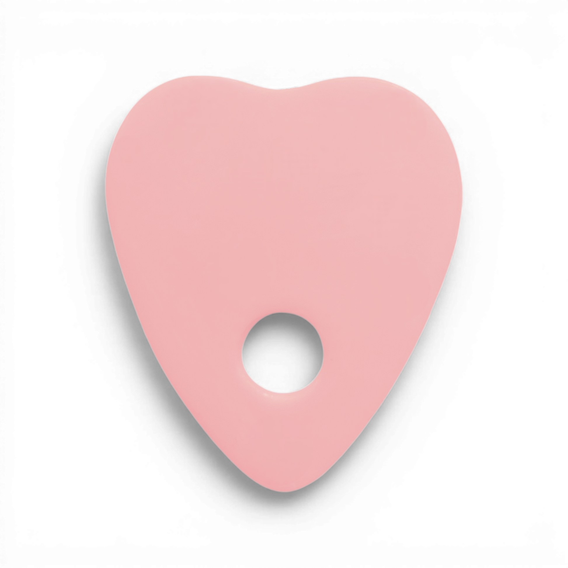 Planchette, Polymer Clay Pink
Planchette polymer clay shape in soft pink with eye design and circle cutout on white background.