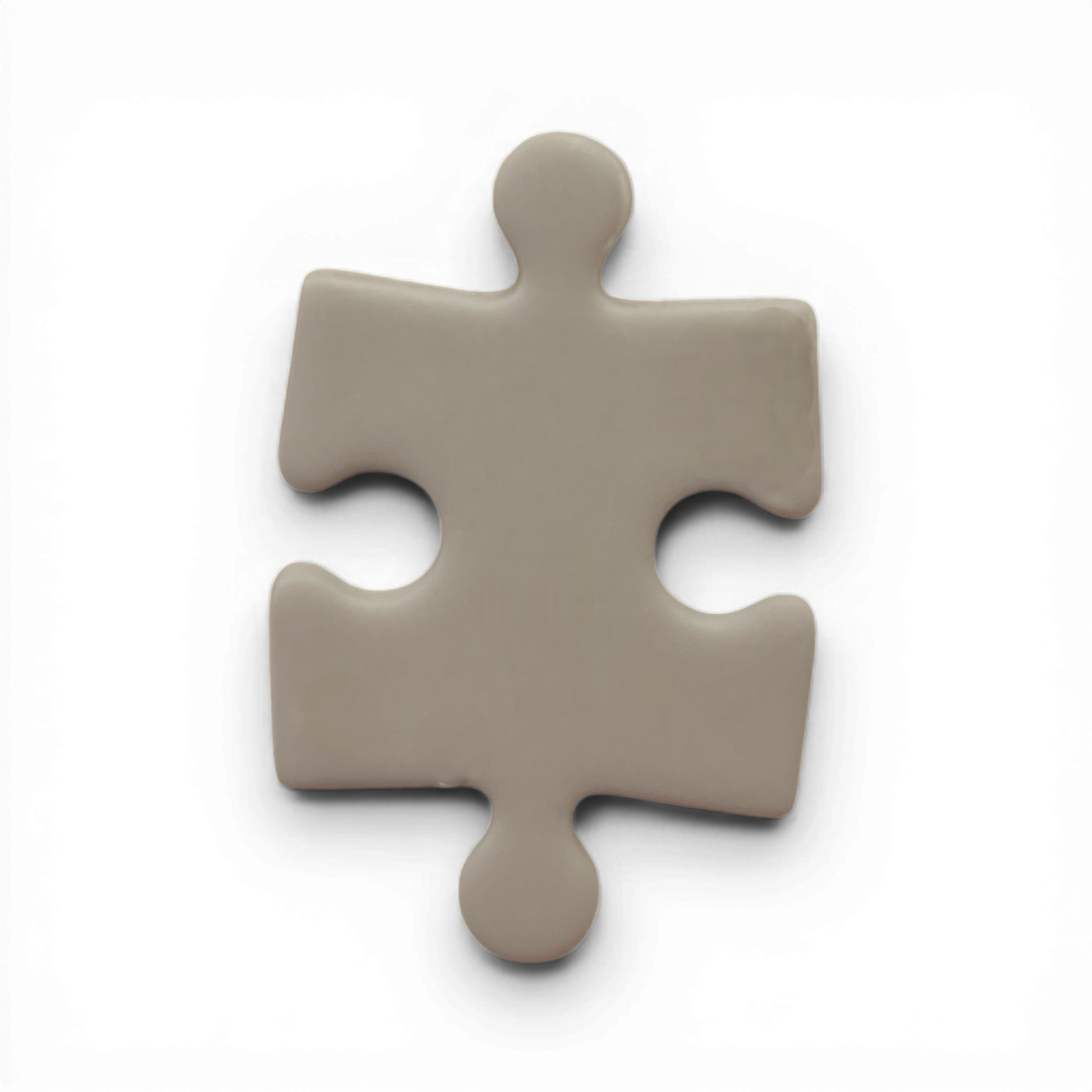 Taupe polymer clay puzzle piece cutout in neutral minimalist style.