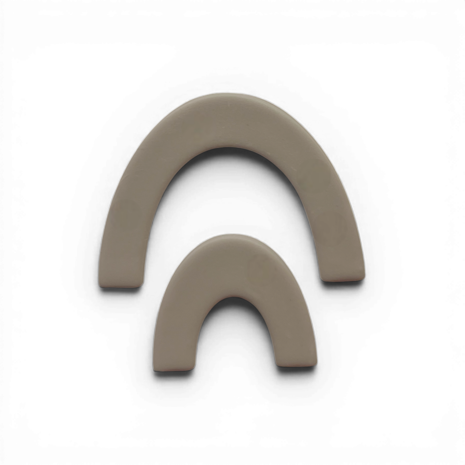 Rainbow Duo, Polymer Clay Taupe
Rainbow Duo polymer clay shape in taupe with clean layered arch silhouette on white background.