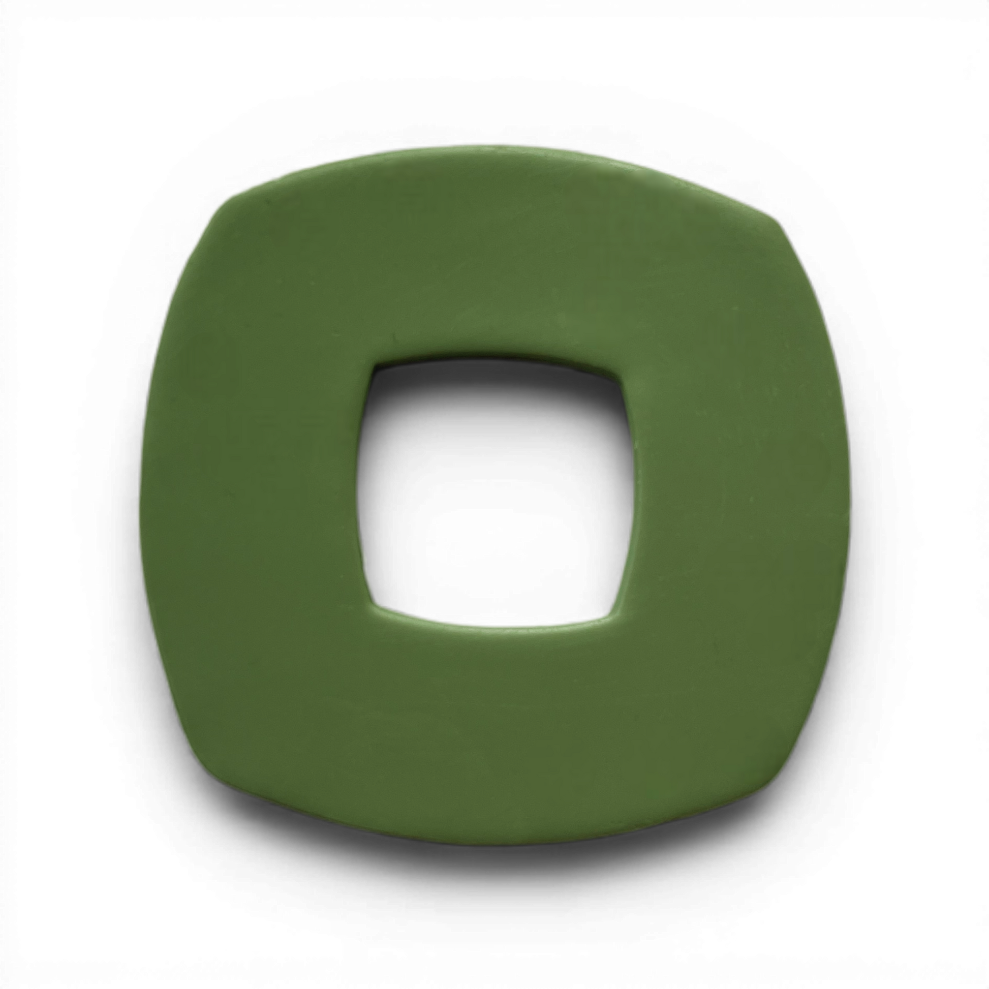 Rounded Square Donut Polymer Clay Olive
Rounded Square Donut polymer clay shape in muted olive green with open-frame square design on white background.