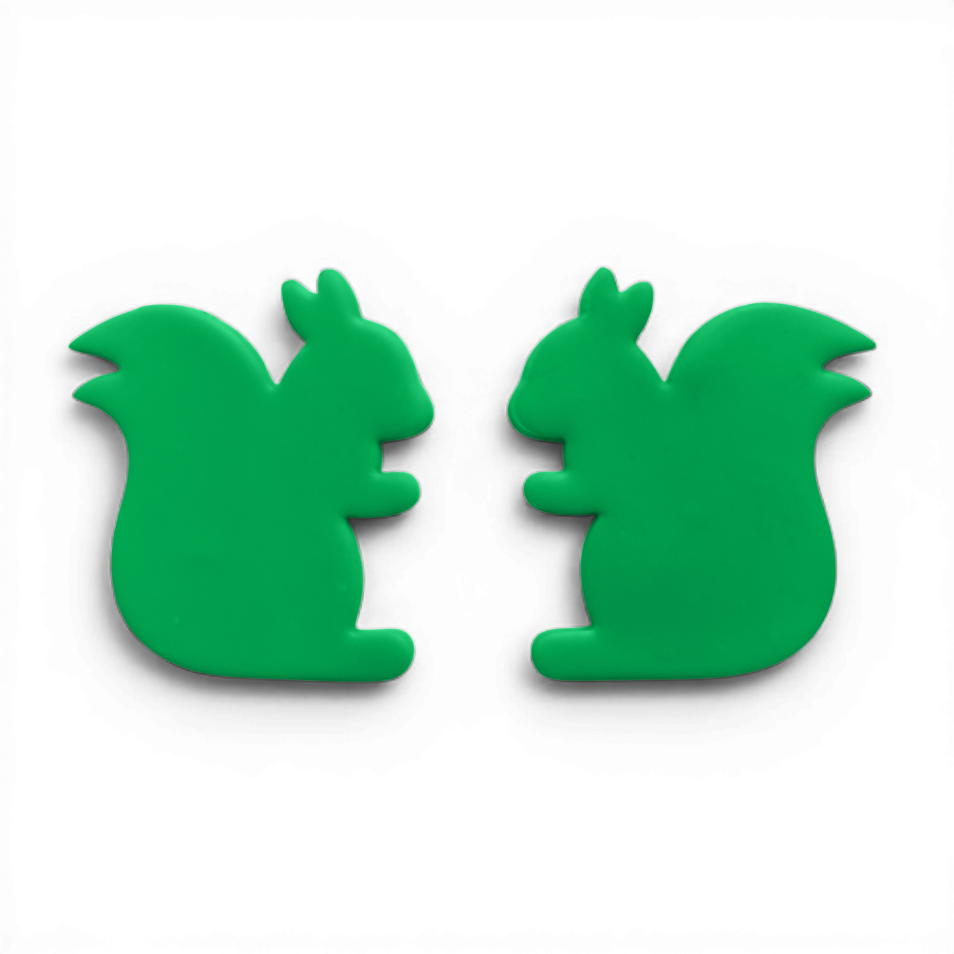 Squirrel, Polymer Clay Green
Squirrel polymer clay shape in green with curved tail silhouette on white background.