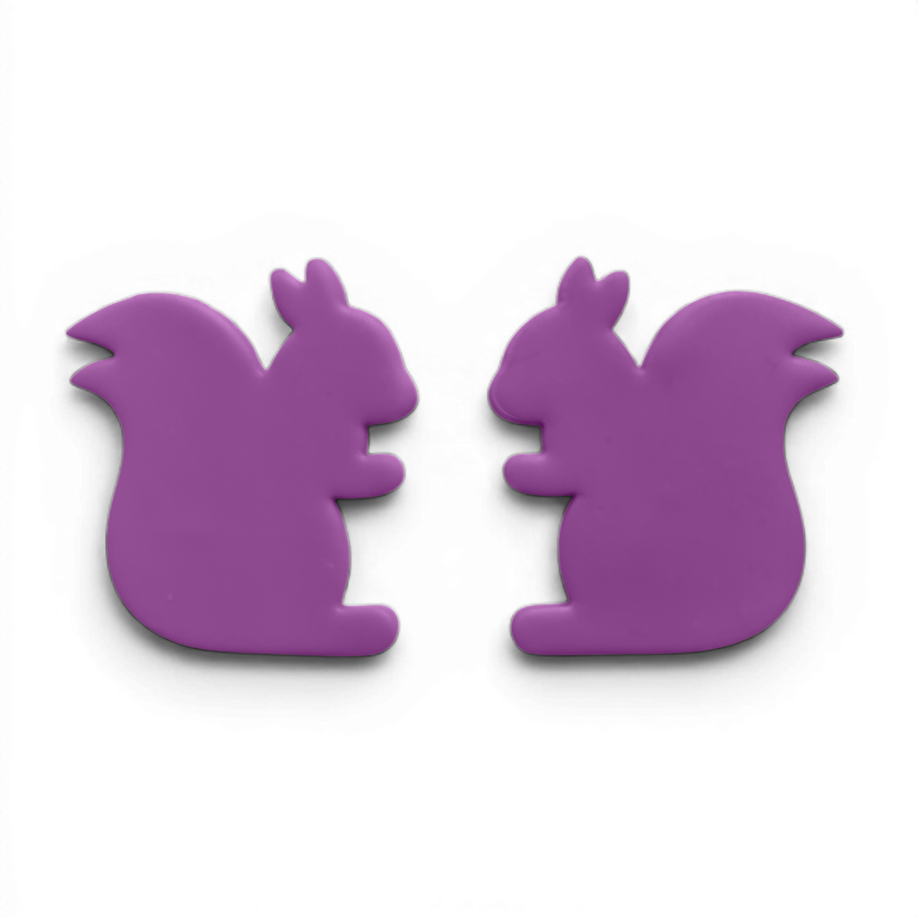 Squirrel, Polymer Clay Lavender
Squirrel polymer clay shape in lavender with curved tail silhouette on white background.