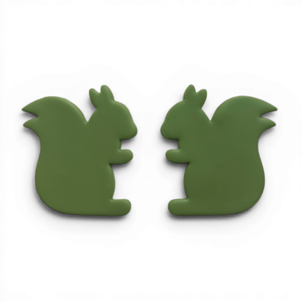 Squirrel, Polymer Clay Olive
Squirrel polymer clay shape in olive with woodland profile design on white background.