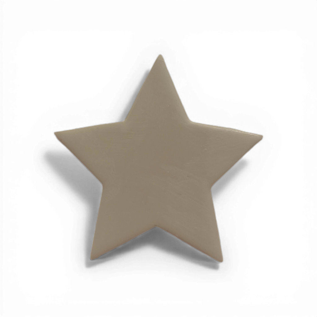 Taupe polymer clay five point star cutout in neutral minimalist style.