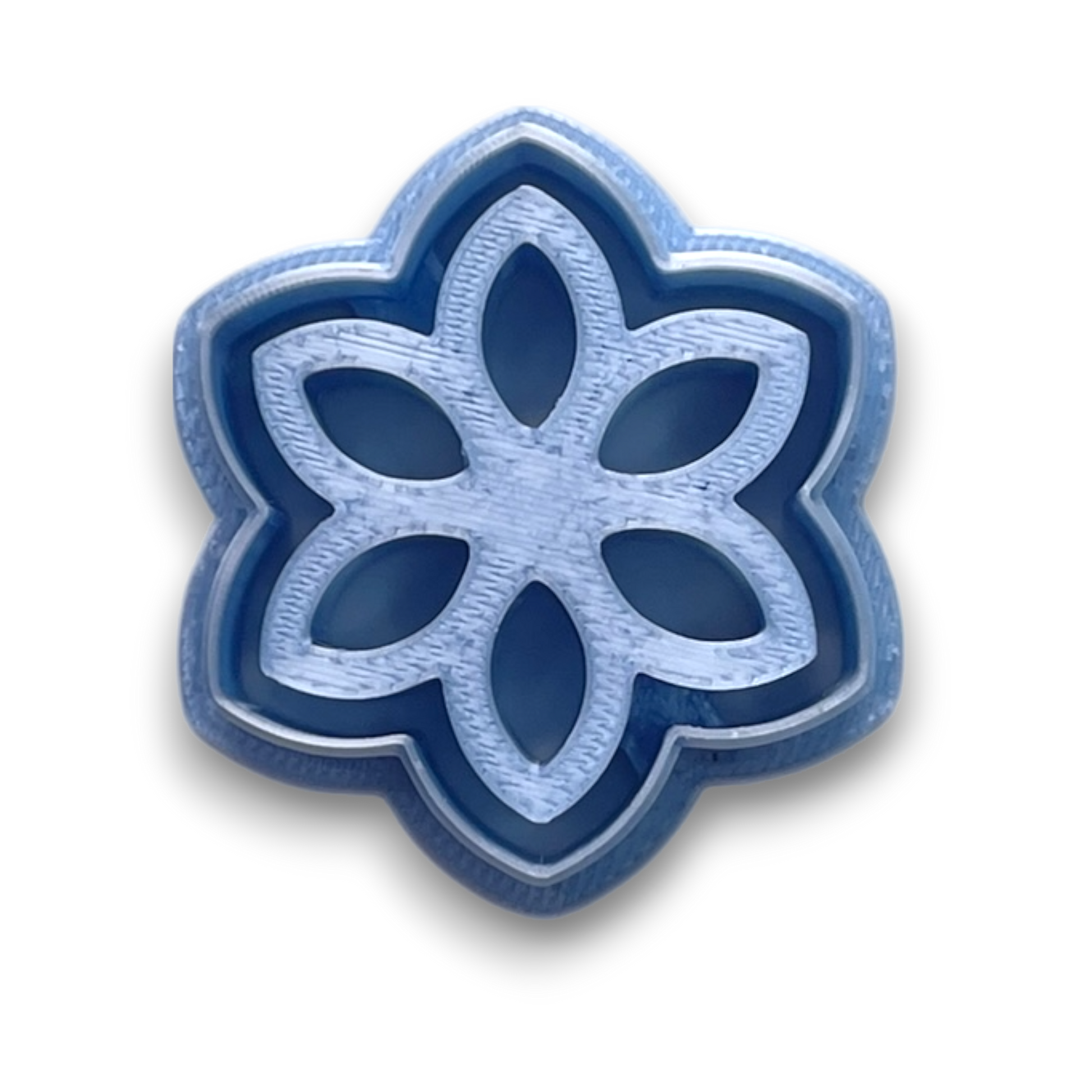 Floral medallion polymer clay cutter with six petal design
